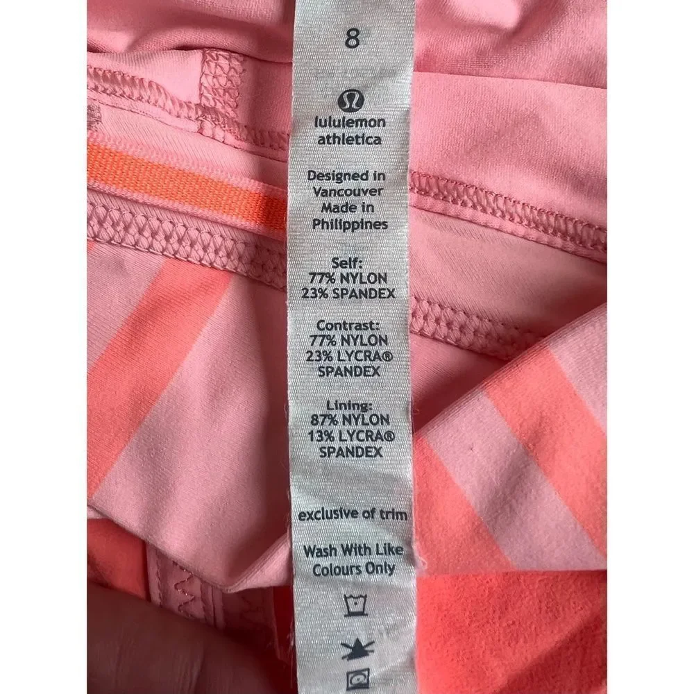 Lululemon Run Pace Skirt Pop Orange Pink Bleached Coral Ocean Stripe Sz 8